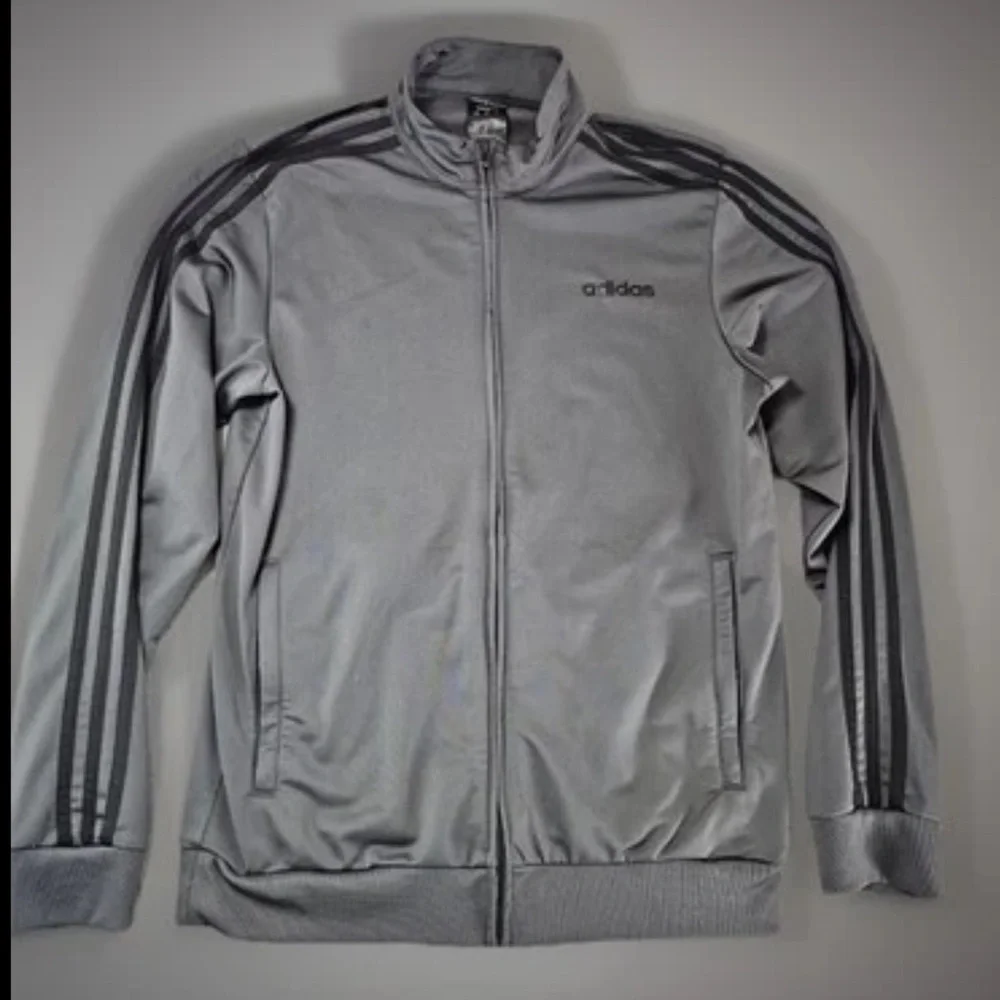 Adidas Originals Grey Black Stripes Track Top Full Zip Jacket Mens Sz XL